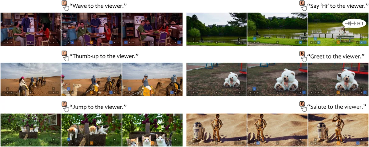 HelloWorld: pressing a button makes the on-screen character turn toward the viewer and greet them